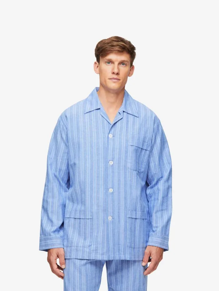 Derek Rose Classic Fit Pajamas Men Classic Fit Pajamas Arran 20 Brushed Cotton Blue