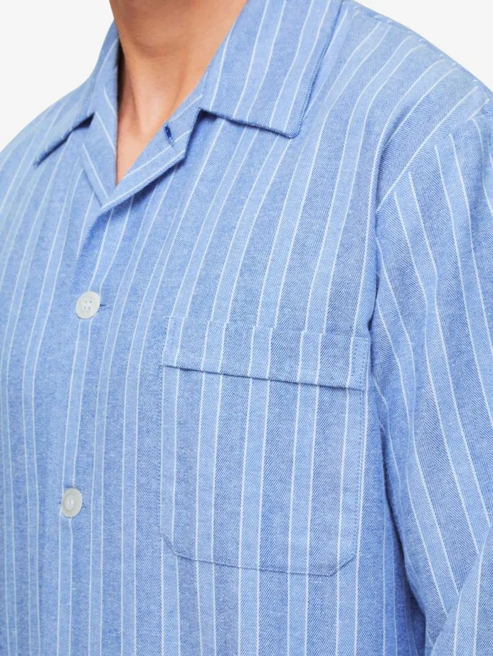 Derek Rose Classic Fit Pajamas Men Classic Fit Pajamas Arran 20 Brushed Cotton Blue
