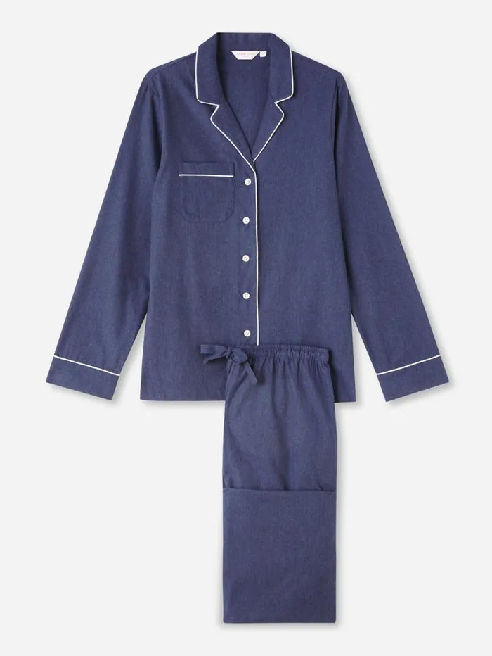 Derek Rose Cotton Pajamas Women Pajamas Balmoral 3 Brushed Cotton Navy