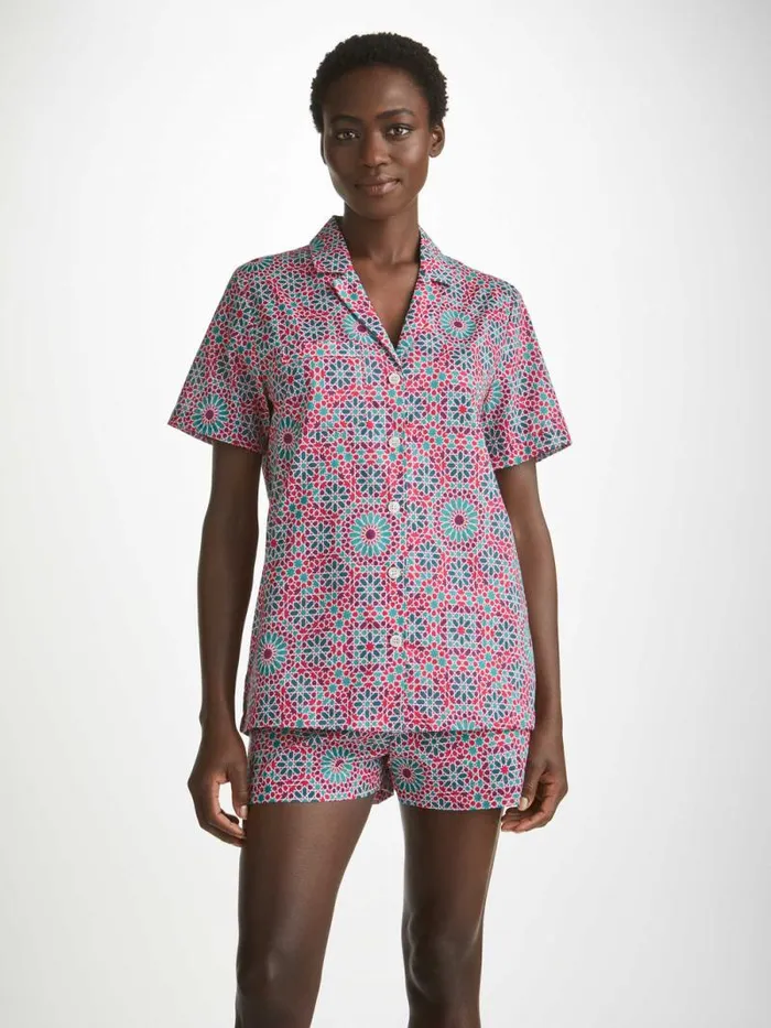 Derek Rose Cotton Pajamas Women Short Pajamas Ledbury 69 Cotton Batiste Pink