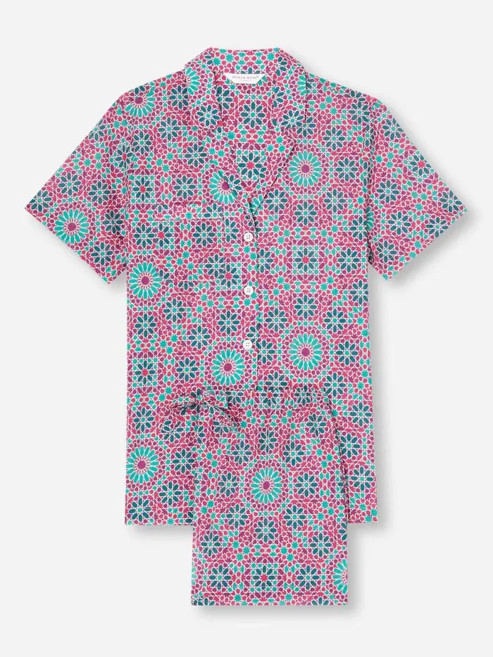 Derek Rose Cotton Pajamas Women Short Pajamas Ledbury 69 Cotton Batiste Pink