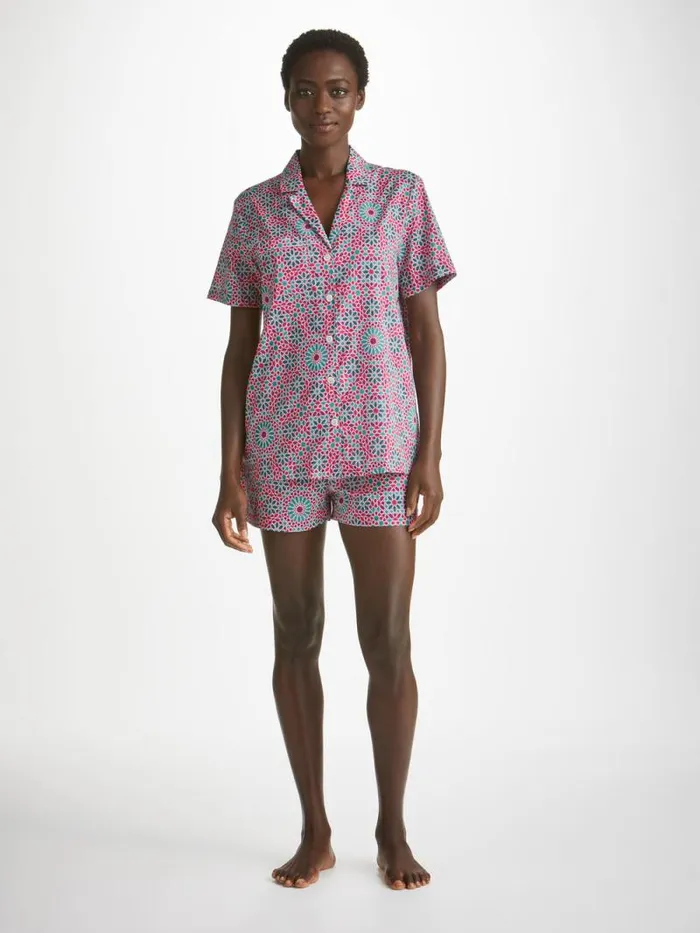 Derek Rose Cotton Pajamas Women Short Pajamas Ledbury 69 Cotton Batiste Pink