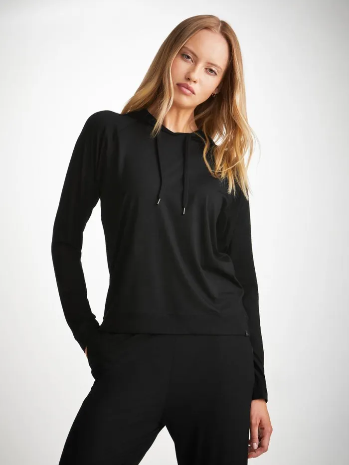 Derek Rose Hooded Tops Women Pullover Hoodie Basel Micro Modal Stretch Black