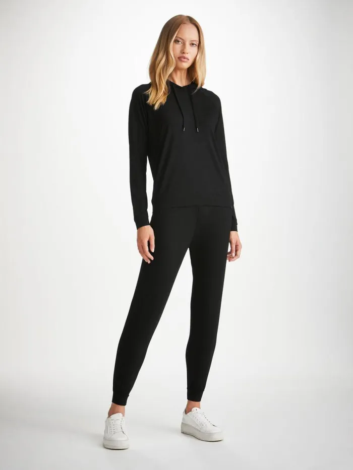 Derek Rose Hooded Tops Women Pullover Hoodie Basel Micro Modal Stretch Black