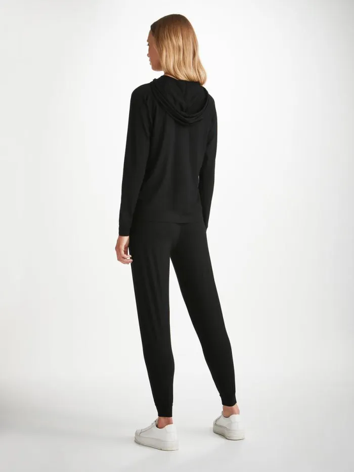 Derek Rose Hooded Tops Women Pullover Hoodie Basel Micro Modal Stretch Black