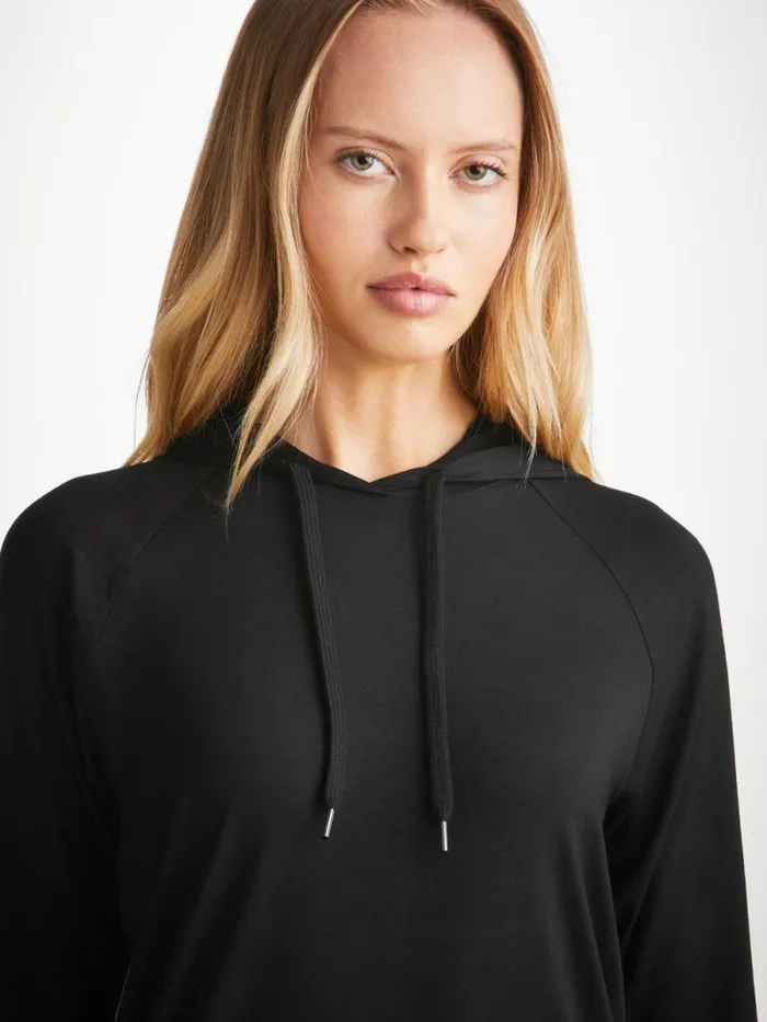 Derek Rose Hooded Tops Women Pullover Hoodie Basel Micro Modal Stretch Black