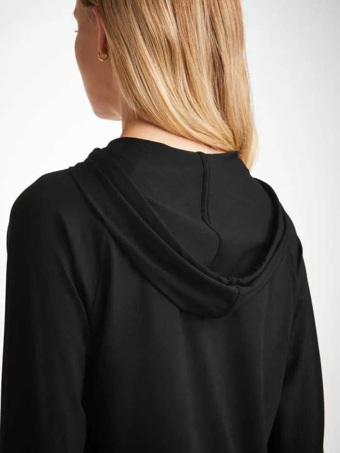 Derek Rose Hooded Tops Women Pullover Hoodie Basel Micro Modal Stretch Black