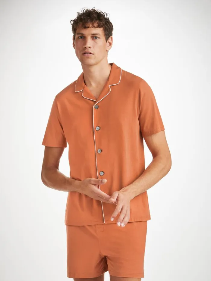 Derek Rose Jersey Pajamas Men Short Pajamas Basel Micro Modal Stretch Terracotta