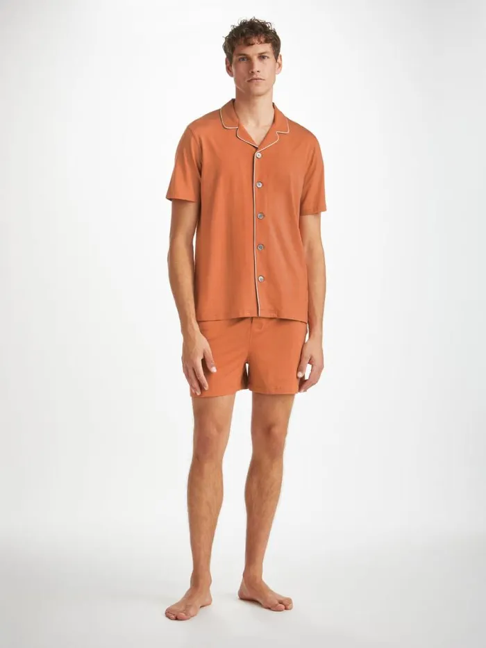 Derek Rose Jersey Pajamas Men Short Pajamas Basel Micro Modal Stretch Terracotta