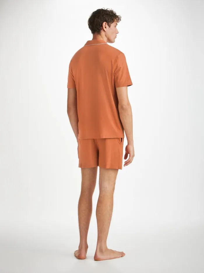 Derek Rose Jersey Pajamas Men Short Pajamas Basel Micro Modal Stretch Terracotta