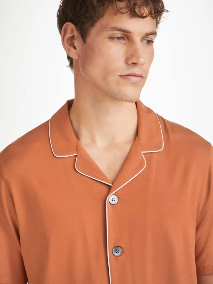 Derek Rose Jersey Pajamas Men Short Pajamas Basel Micro Modal Stretch Terracotta
