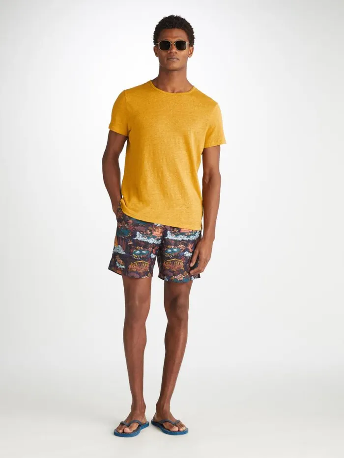 Derek Rose Linen TShirts Men TShirt Jordan Linen Mustard