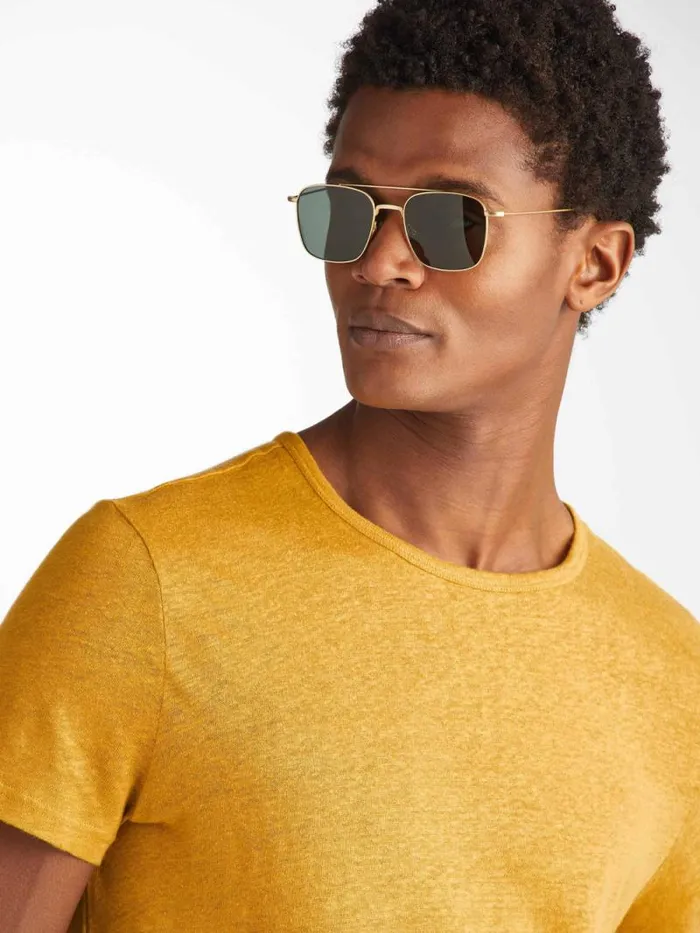 Derek Rose Linen TShirts Men TShirt Jordan Linen Mustard