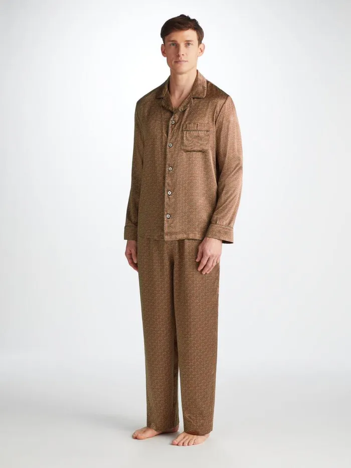 Derek Rose Long Pajamas Men Pajamas Brindisi 109 Silk Satin Green