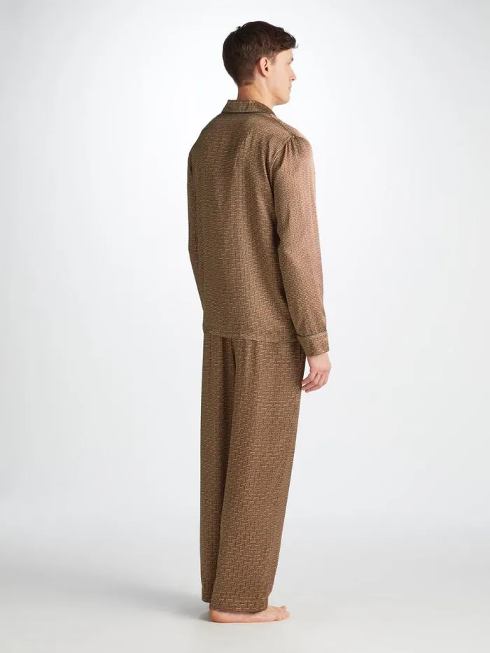 Derek Rose Long Pajamas Men Pajamas Brindisi 109 Silk Satin Green