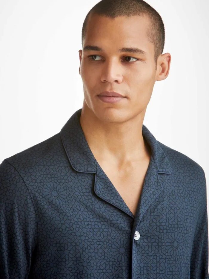 Derek Rose Long Pajamas Men Pajamas London 12 Micro Modal Navy