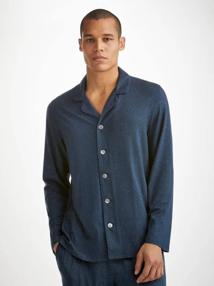 Derek Rose Long Pajamas Men Pajamas London 12 Micro Modal Navy