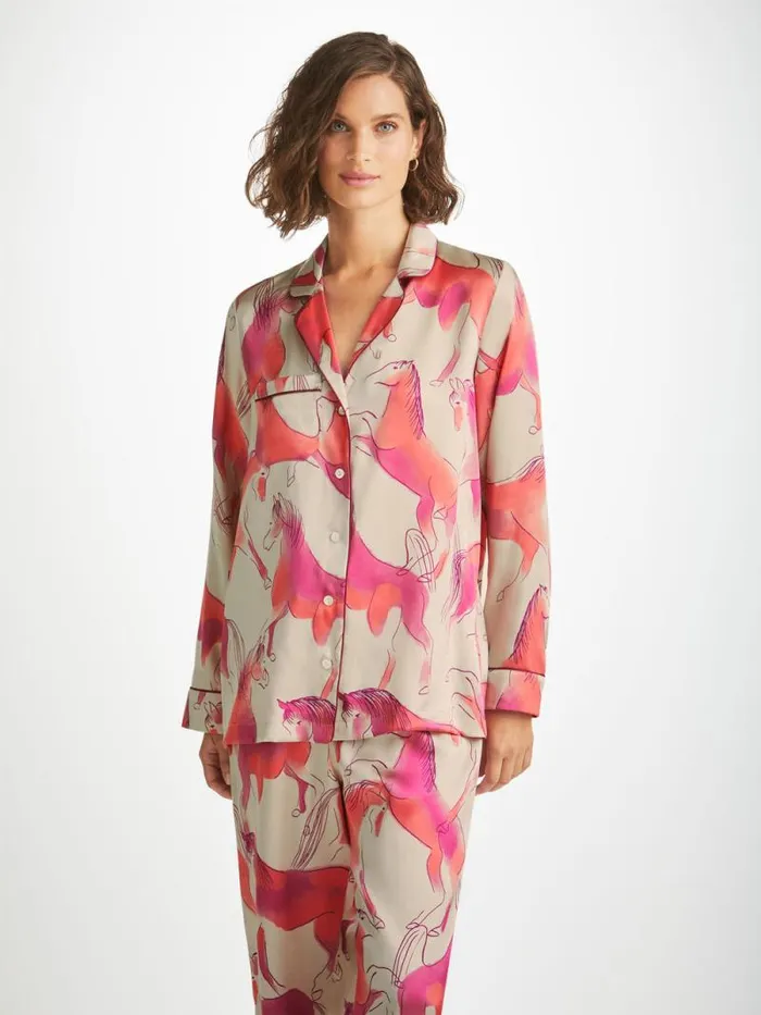 Derek Rose Long Pajamas Women Pajamas Brindisi 96 Silk Satin Cream