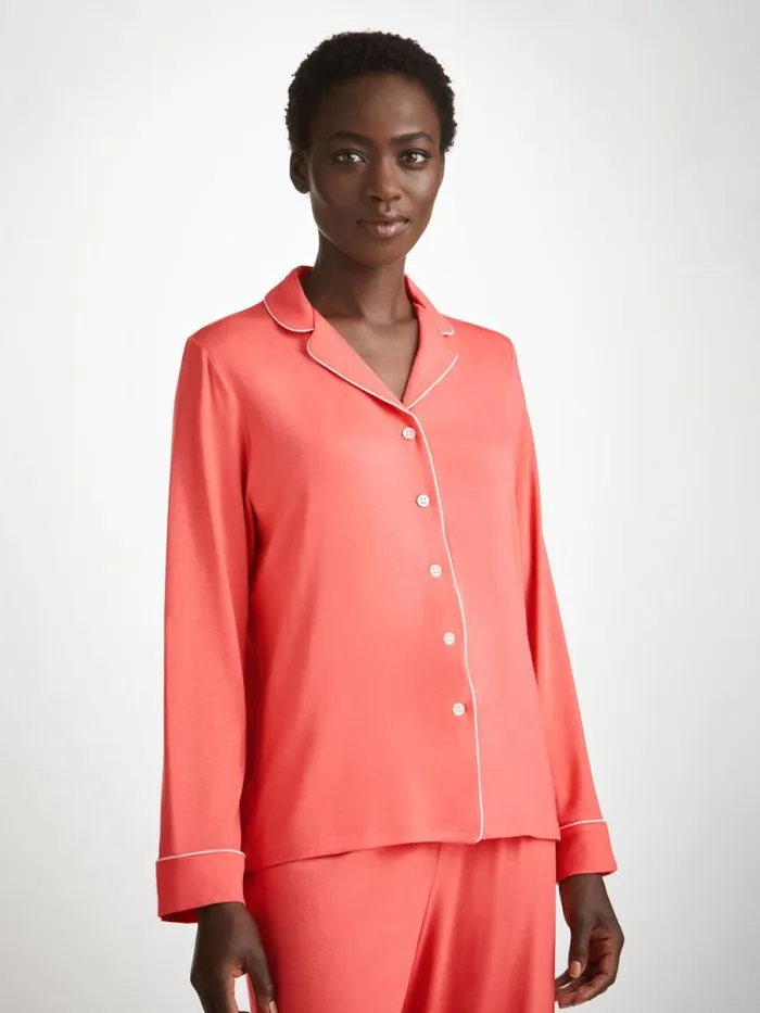 Derek Rose Long Pajamas Women Pajamas Lara Micro Modal Stretch Coral