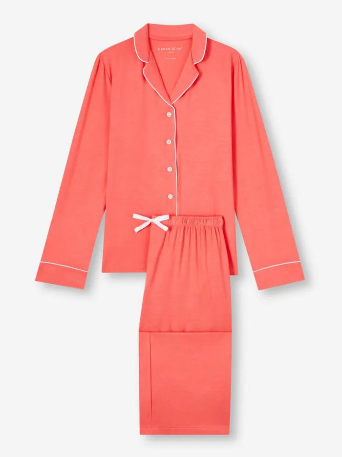 Derek Rose Long Pajamas Women Pajamas Lara Micro Modal Stretch Coral
