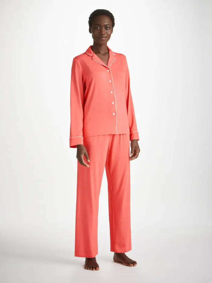 Derek Rose Long Pajamas Women Pajamas Lara Micro Modal Stretch Coral