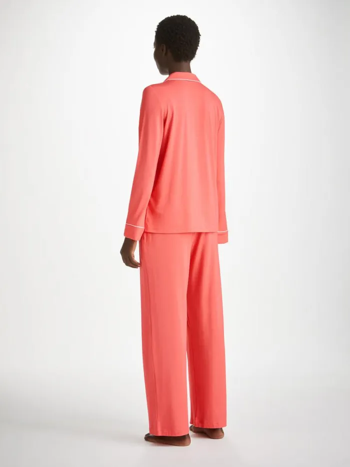 Derek Rose Long Pajamas Women Pajamas Lara Micro Modal Stretch Coral