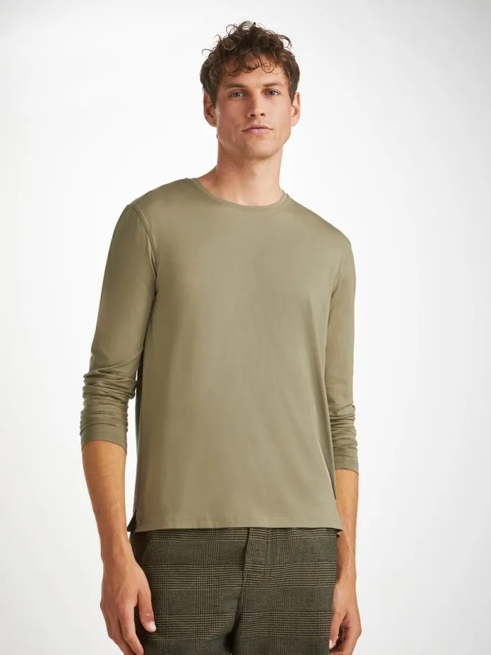 Derek Rose Long Sleeve TShirts Men Long Sleeve TShirt Basel Micro Modal Stretch Khaki Derek Rose Long Sleeve TShirts Men Long Sleeve TShirt Basel Micro Modal Stretch Khaki