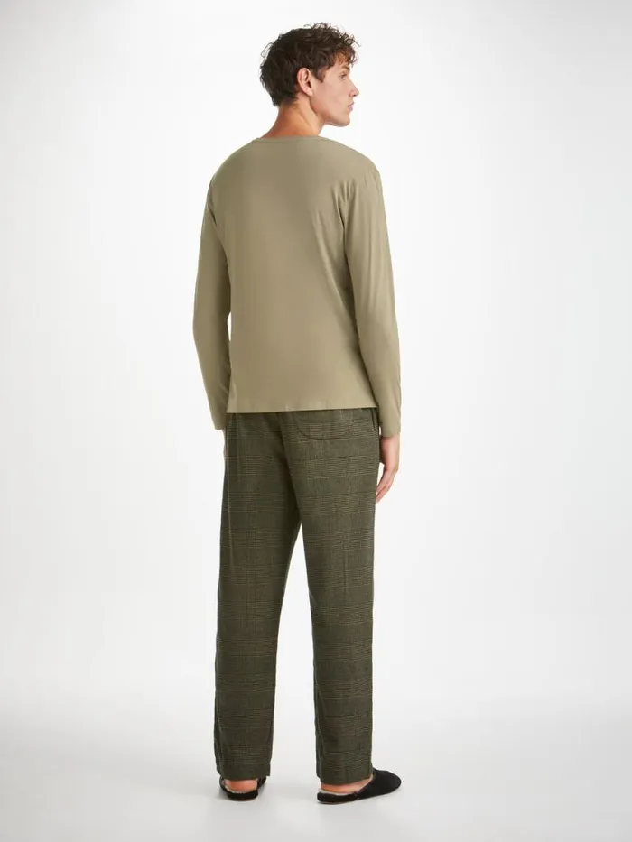 Derek Rose Long Sleeve TShirts Men Long Sleeve TShirt Basel Micro Modal Stretch Khaki