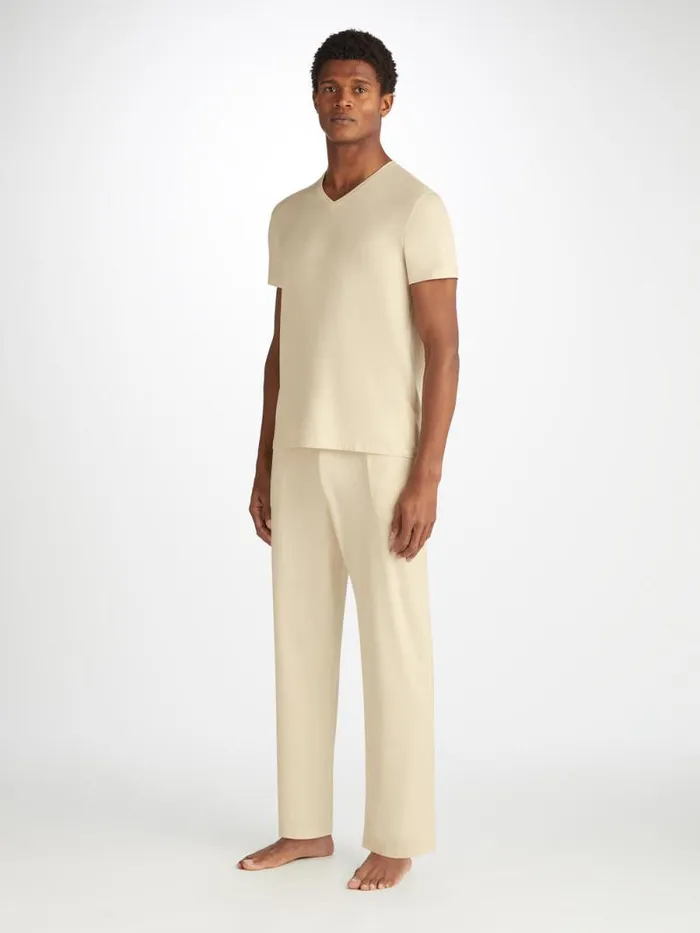 Derek Rose Lounge Pants Men Lounge Pants Basel Micro Modal Stretch Ecru