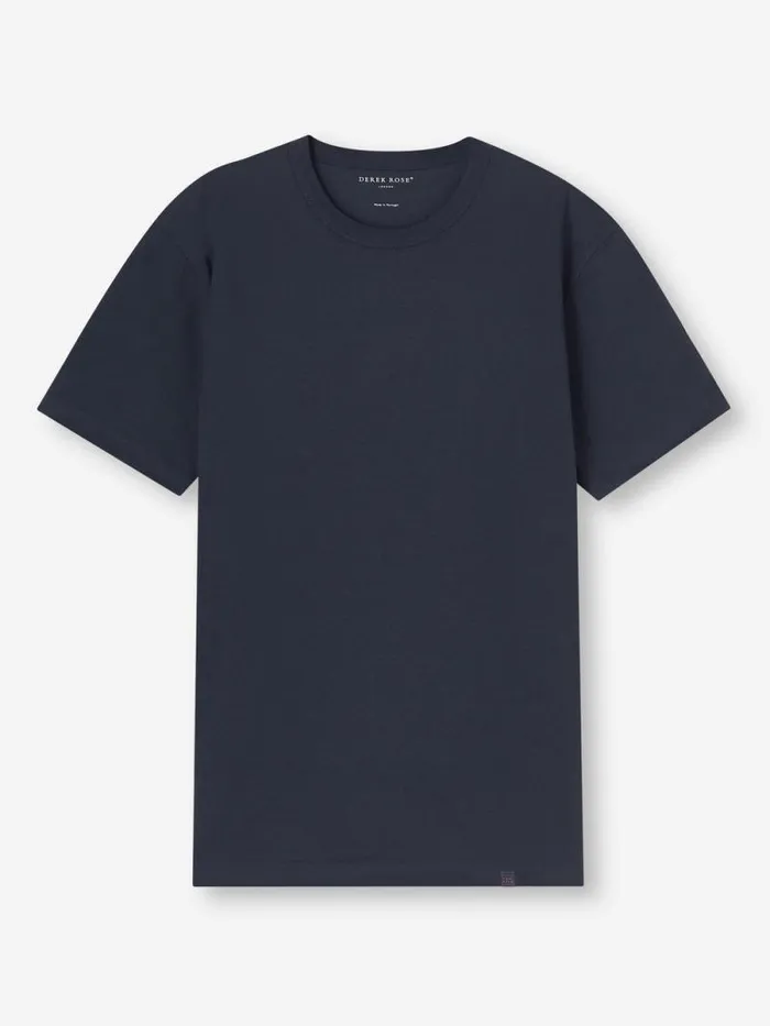 Derek Rose Short Sleeve TShirts Men TShirt Barny Pima Cotton Navy