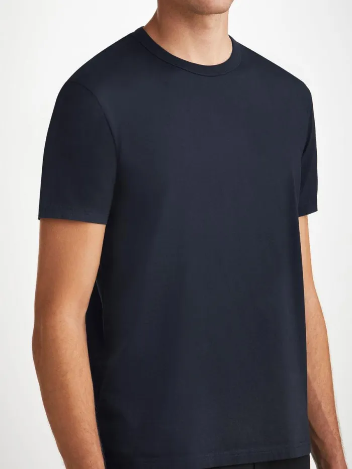 Derek Rose Short Sleeve TShirts Men TShirt Barny Pima Cotton Navy