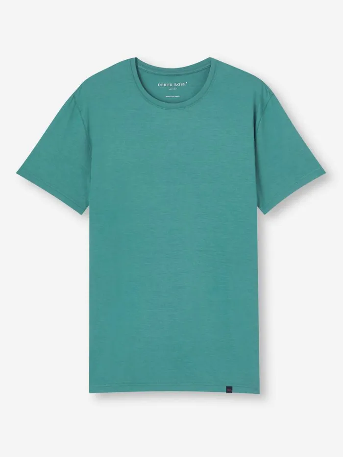 Derek Rose Short Sleeve TShirts Men TShirt Basel Micro Modal Stretch Teal