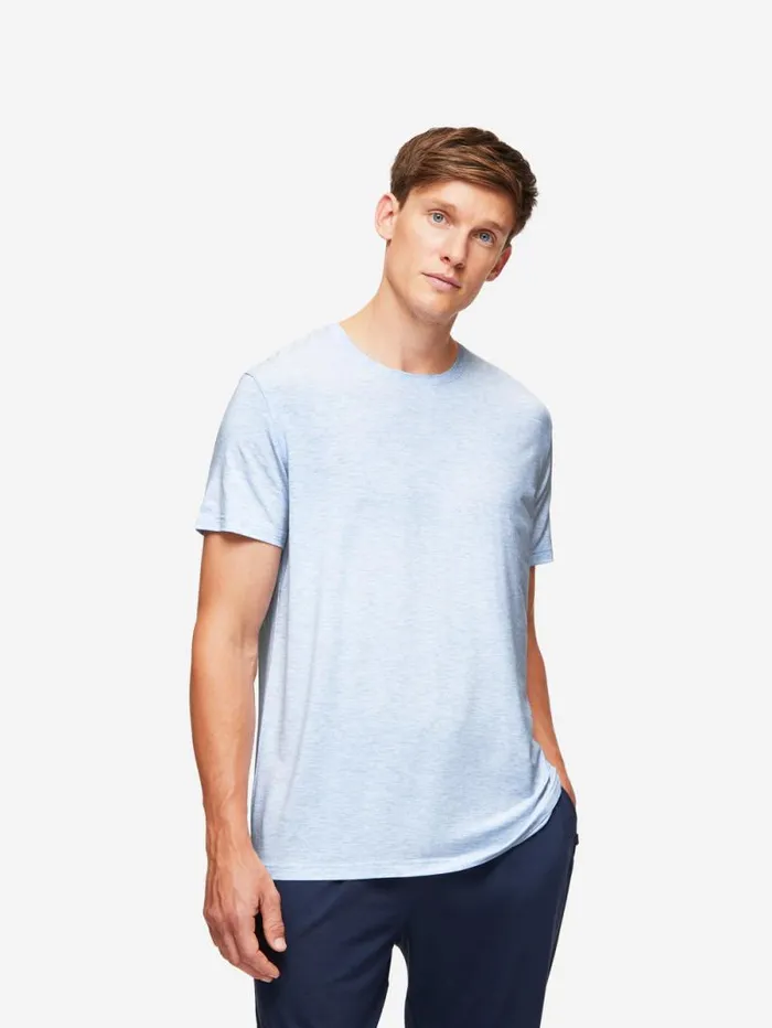 Derek Rose Short Sleeve TShirts Men TShirt Ethan Micro Modal Stretch Light Blue Marl