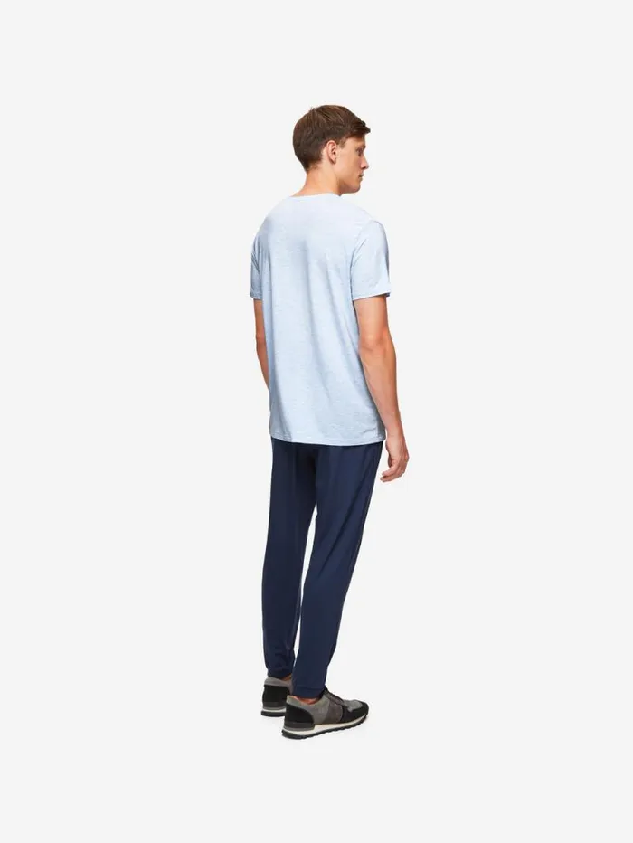 Derek Rose Short Sleeve TShirts Men TShirt Ethan Micro Modal Stretch Light Blue Marl