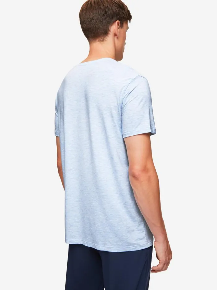 Derek Rose Short Sleeve TShirts Men TShirt Ethan Micro Modal Stretch Light Blue Marl