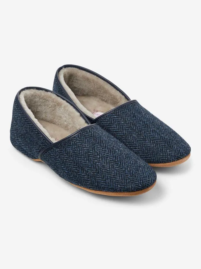 Derek Rose Slippers MenSlippers Slippers Crawford 2 Harris Tweed Sheepskin Navy