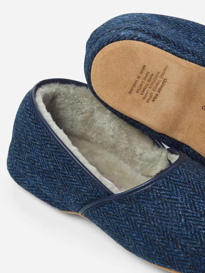 Derek Rose Slippers MenSlippers Slippers Crawford 2 Harris Tweed Sheepskin Navy