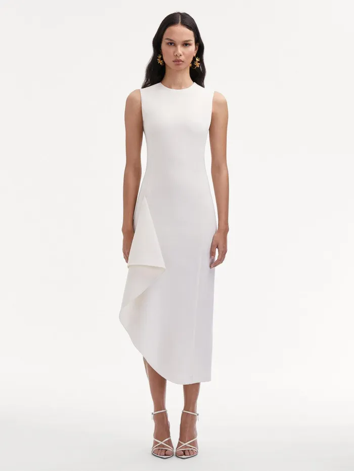 Draped Asymmetrical Wool Dress Off White Women Oscar De La Renta Dresses Draped Asymmetrical Wool Dress Off White Women Oscar De La Renta Dresses