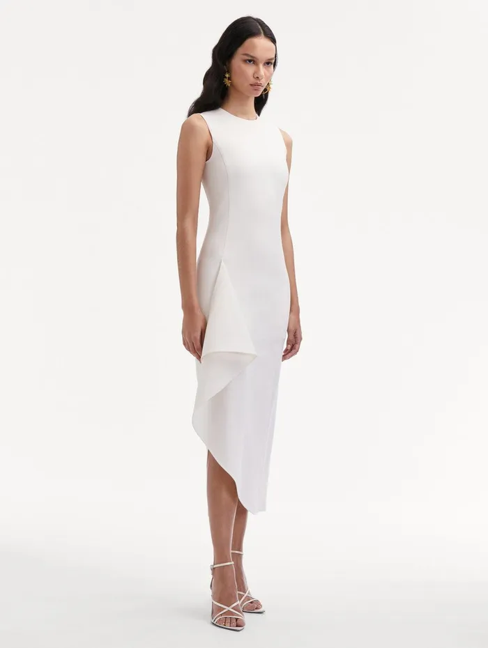 Draped Asymmetrical Wool Dress Off White Women Oscar De La Renta Dresses Draped Asymmetrical Wool Dress Off White Women Oscar De La Renta Dresses