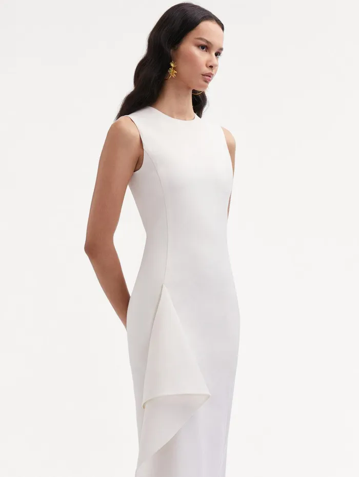 Draped Asymmetrical Wool Dress Off White Women Oscar De La Renta Dresses Draped Asymmetrical Wool Dress Off White Women Oscar De La Renta Dresses