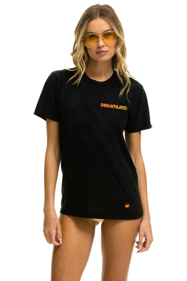 Dreamland Logo Unisex Crew Tee 8211 Black WomenMen Aviator Nation Tees