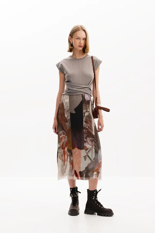 Dresses And Jumpsuits Women Desigual Hybrid Floral Midi Dress Brown
