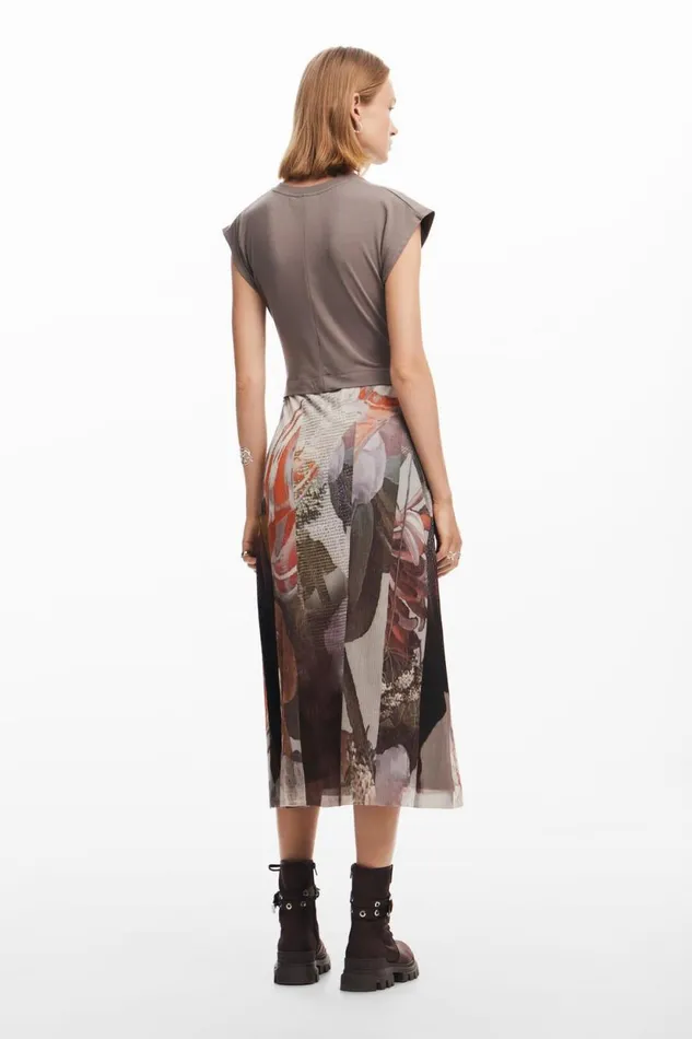 Dresses And Jumpsuits Women Desigual Hybrid Floral Midi Dress Brown