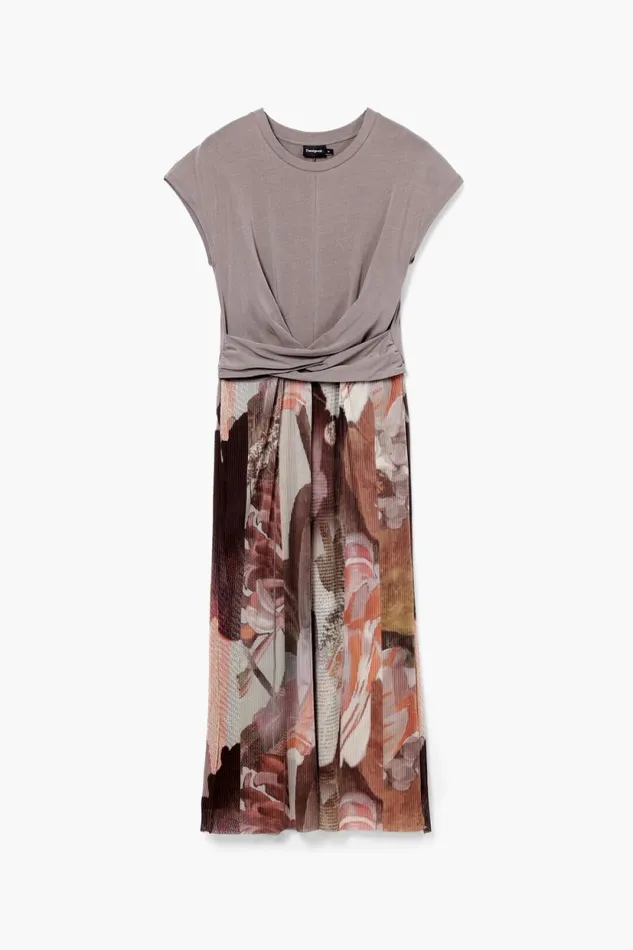 Dresses And Jumpsuits Women Desigual Hybrid Floral Midi Dress Brown