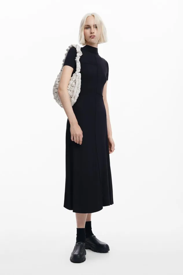 Dresses And Jumpsuits Women Desigual Midi Dress With High Neck Black