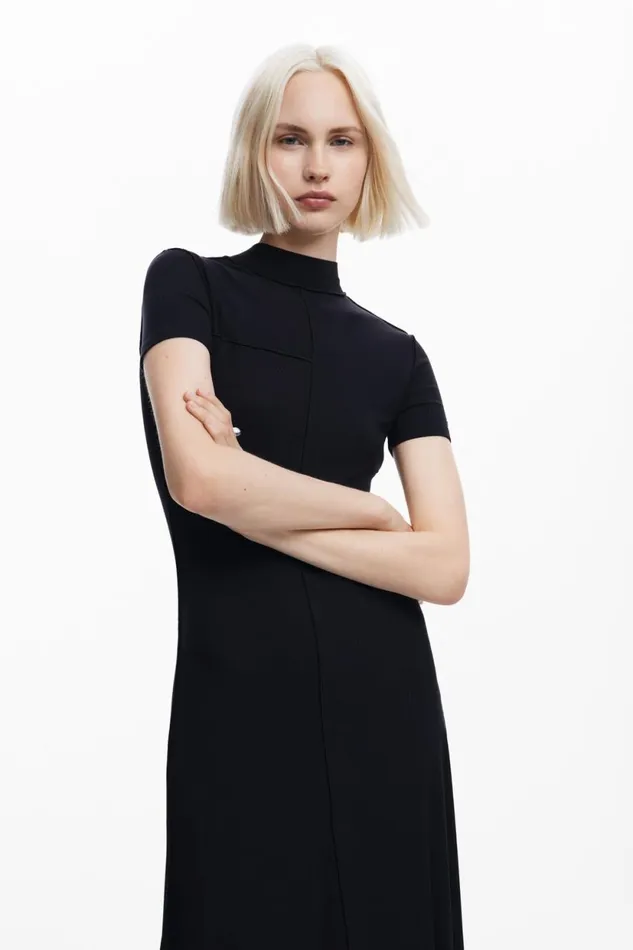 Dresses And Jumpsuits Women Desigual Midi Dress With High Neck Black