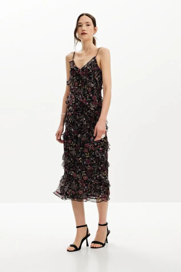Dresses And Jumpsuits Women Desigual Midi Dress With Ruffles Black