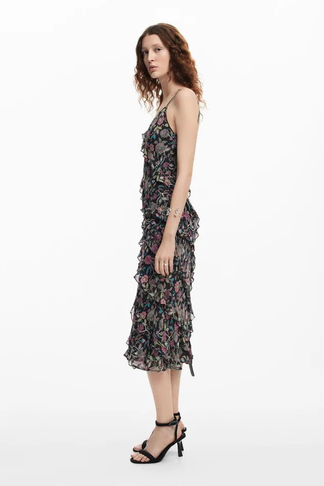 Dresses And Jumpsuits Women Desigual Midi Dress With Ruffles Black