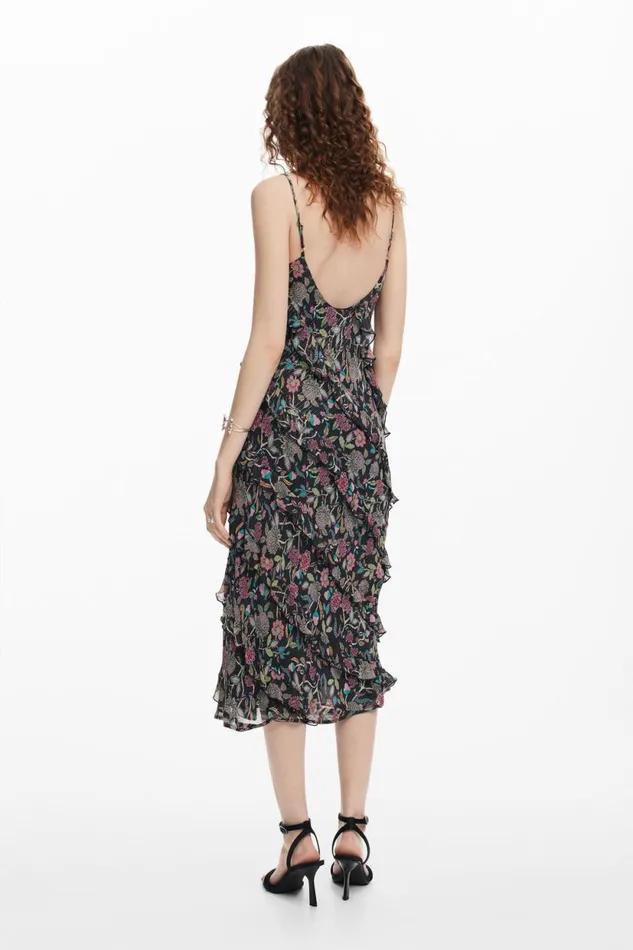 Dresses And Jumpsuits Women Desigual Midi Dress With Ruffles Black