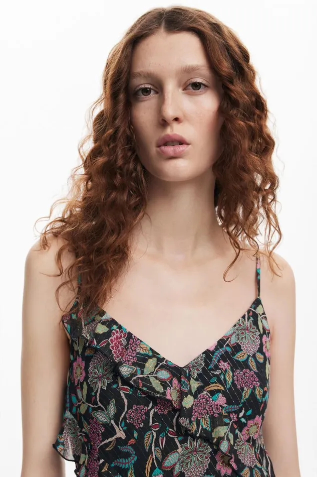 Dresses And Jumpsuits Women Desigual Midi Dress With Ruffles Black
